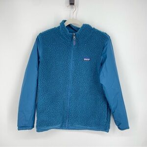 Patagonia boys fleece jacket teal blue Sz XL 14